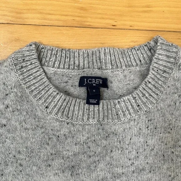 J.Crew Mens Small Lambswool Blend Crewneck Sweater Grey Speckled Elbow Patches - Picture 2 of 8
